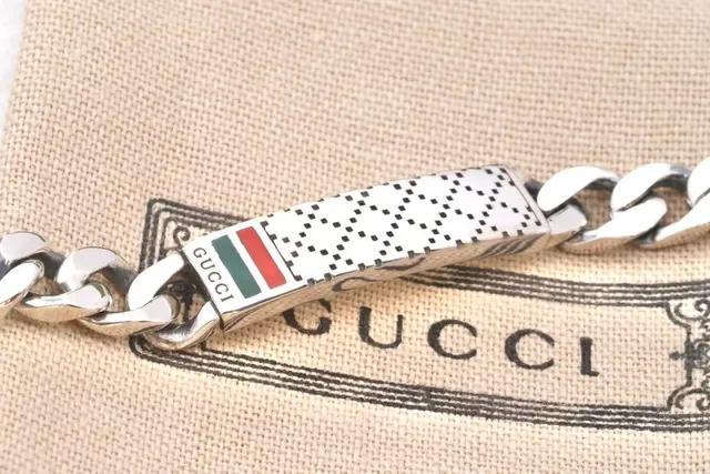 Gucci Silver Beige Curb Chain Metal Bracelet 4