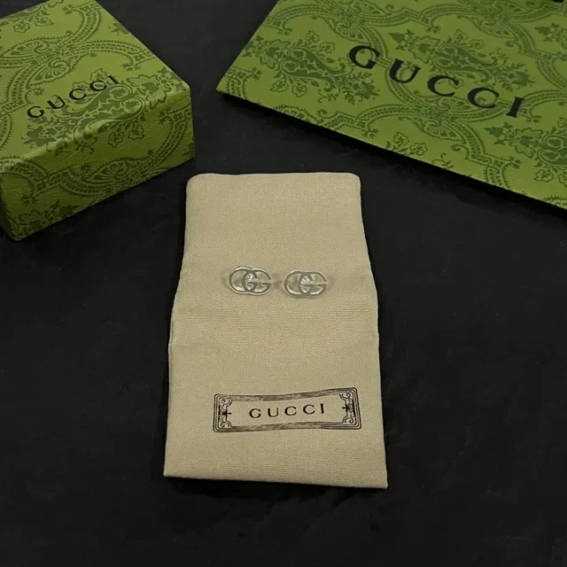 Gucci Silver Black Interlocking GG Logo Polished Metal Earrings 5