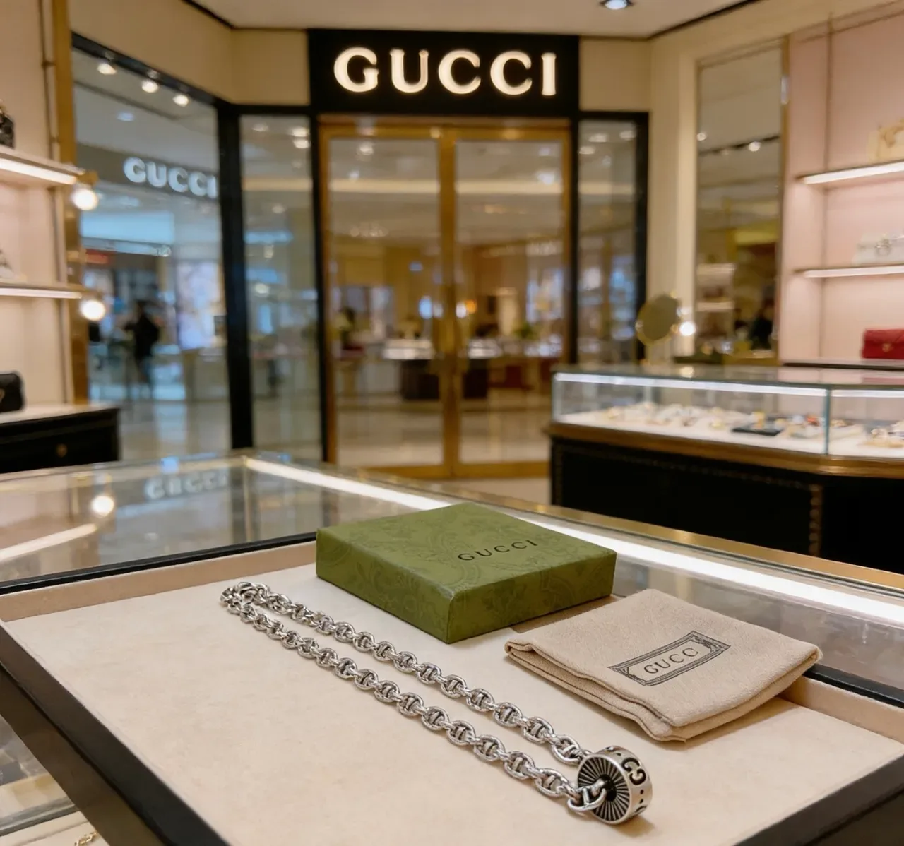 Gucci Silver Black Rope-Link Chain Cylindrical Pendant Necklace 6