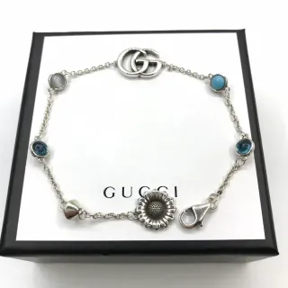 Gucci Pulsera Cadena Plata Azul Interlocking GG Hebilla