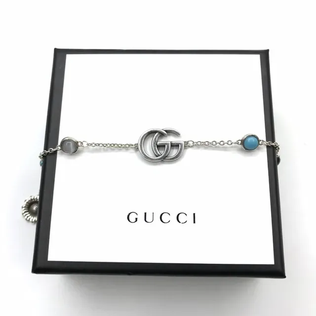 Gucci Silver Blue Chain Interlocking GG Clasp Bracelet 2