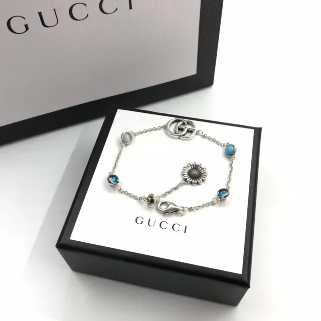 Gucci Silver Blue Chain Interlocking GG Clasp Bracelet 3