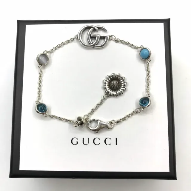Gucci Silver Blue Chain Interlocking GG Clasp Bracelet 4