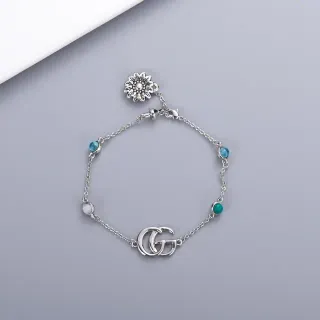 Gucci Silver Blue Chain Interlocking GG Logo Bracelet