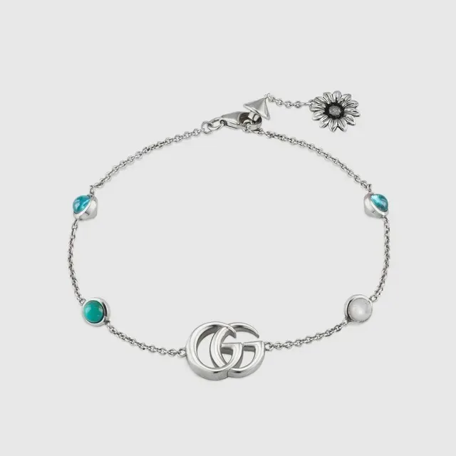Gucci Silver Blue Chain Interlocking GG Logo Bracelet 2