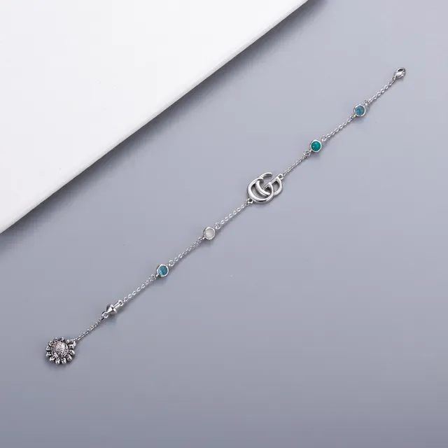 Gucci Silver Blue Chain Interlocking GG Logo Bracelet 8