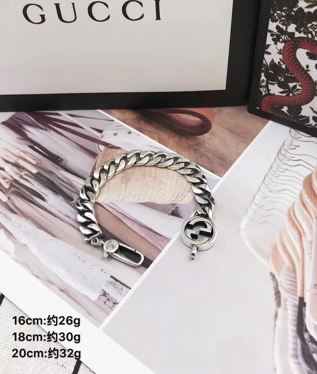 Gucci Silver Chunky Curb-Link Chain Interlocking G Logo Clasp Bracelet 2