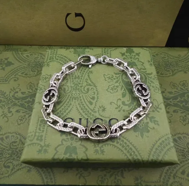 Gucci Silver Chunky Curb-Link Interlocking G Medallions Bracelet 3