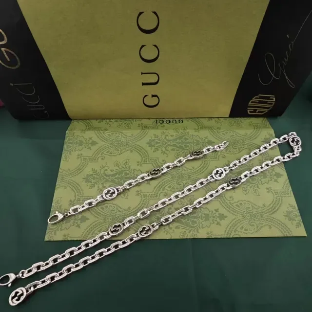 Gucci Silver Chunky Curb-Link Interlocking G Medallions Bracelet 7