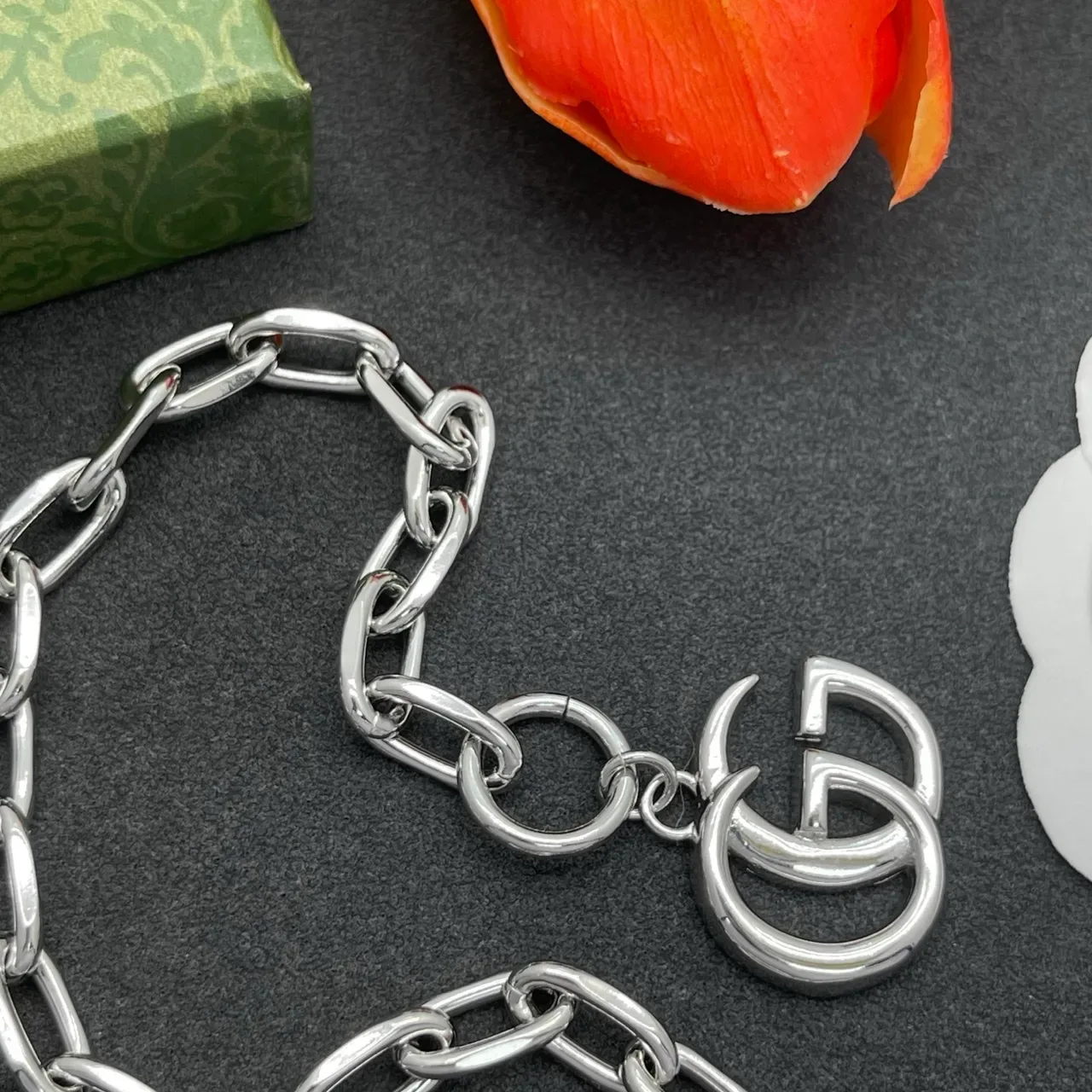 Gucci Silver Chunky Oval Link Toggle Clasp Bracelet 6