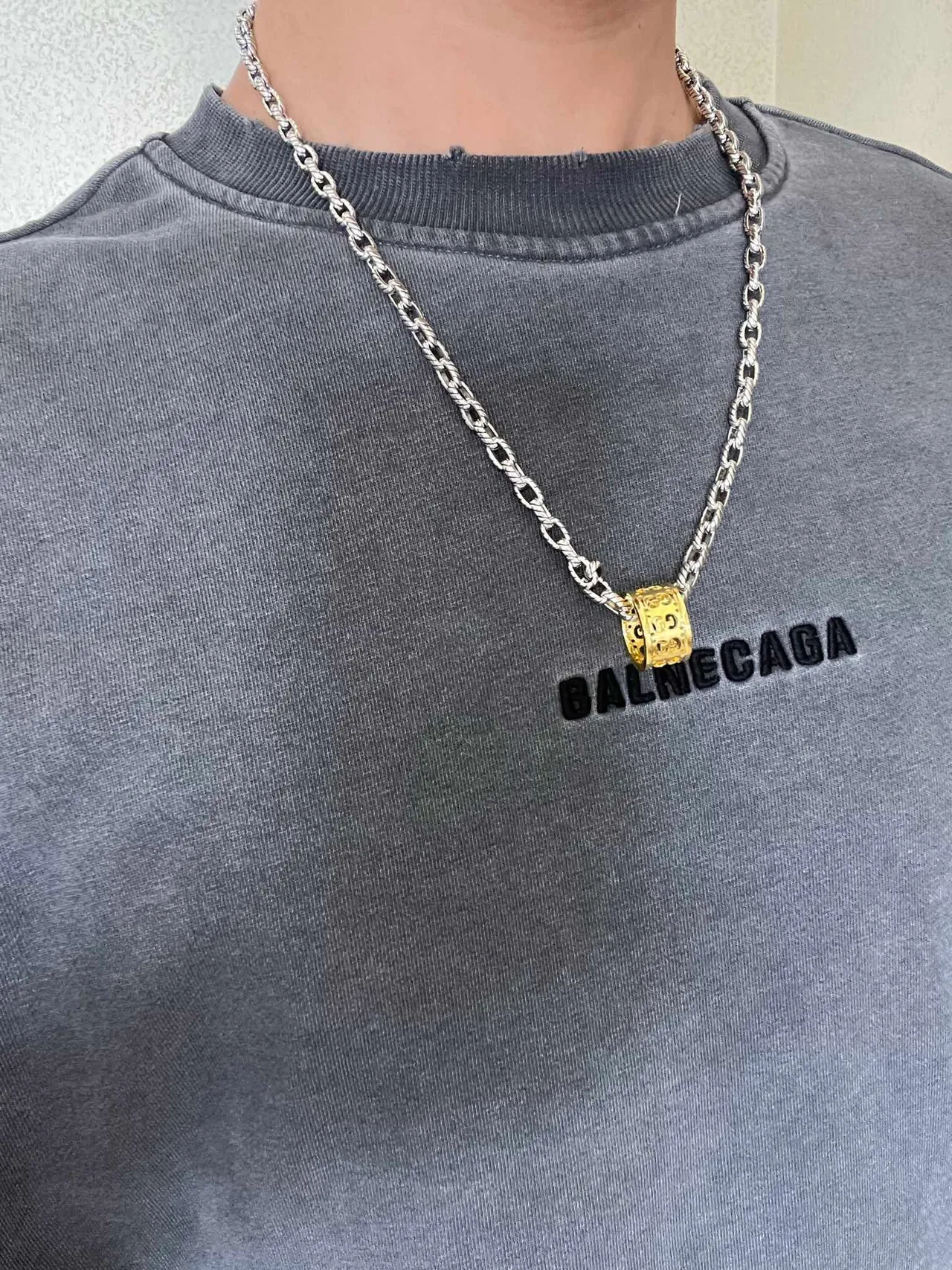 Gucci Silver Gold Twisted-Link Chain Openwork Pendant Necklace 7