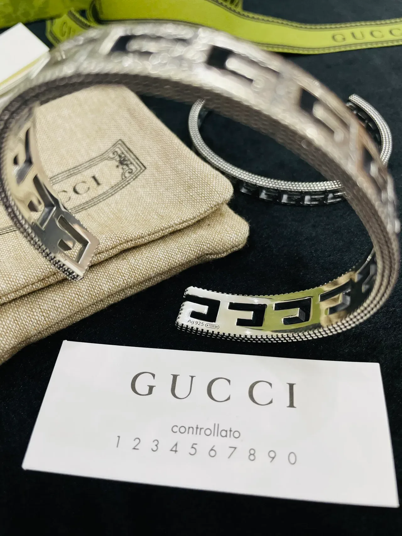 Gucci سوار كف فضي أخضر نمط مفتاح يوناني 5