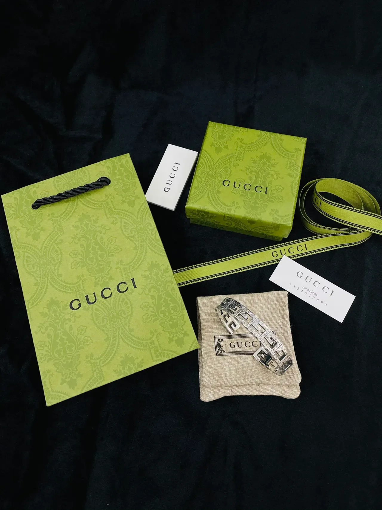 Gucci سوار كف فضي أخضر نمط مفتاح يوناني 9