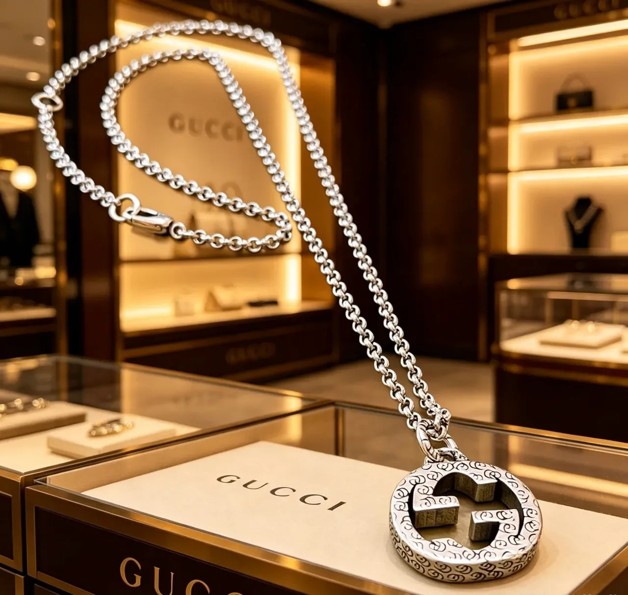 Gucci Silver Interlocking G Pendant Necklace 9