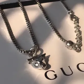 Gucci Silver-Tone Bull-Head Pendant Box Chain Necklaces