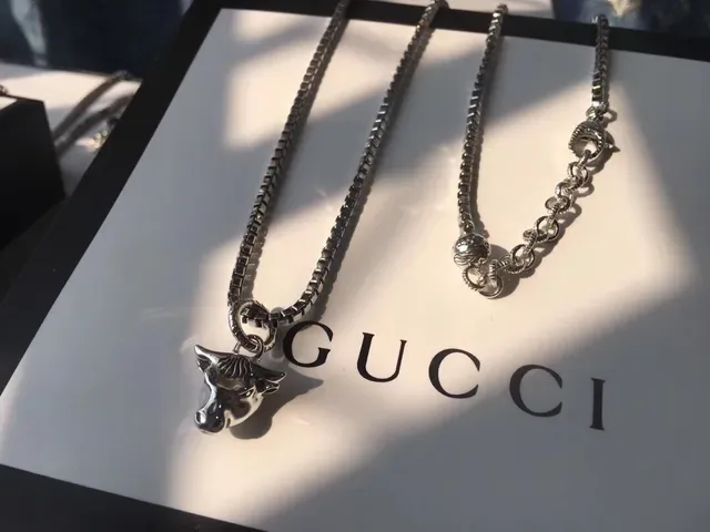Gucci Silver-Tone Bull-Head Pendant Box Chain Necklaces 8