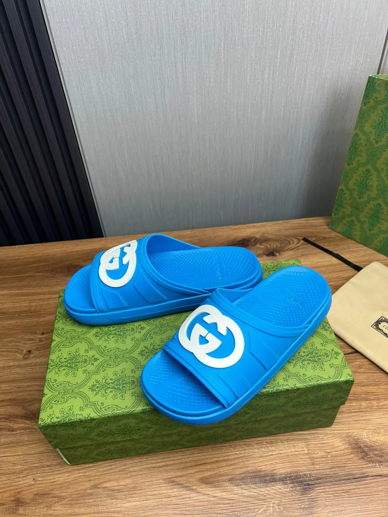 Gucci Slide Blue and White Logo Rubber Slipper 3
