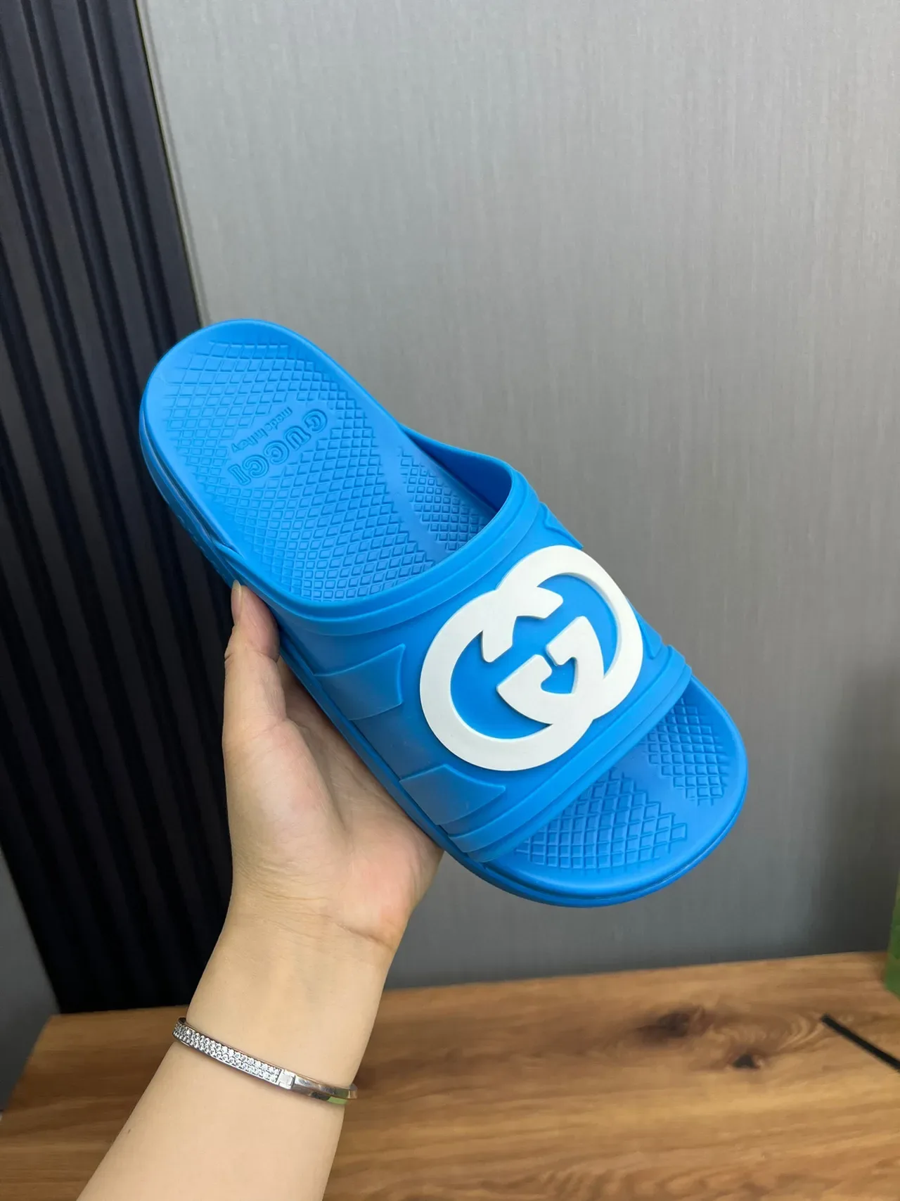 Gucci Slide Blue and White Logo Rubber Slipper 4