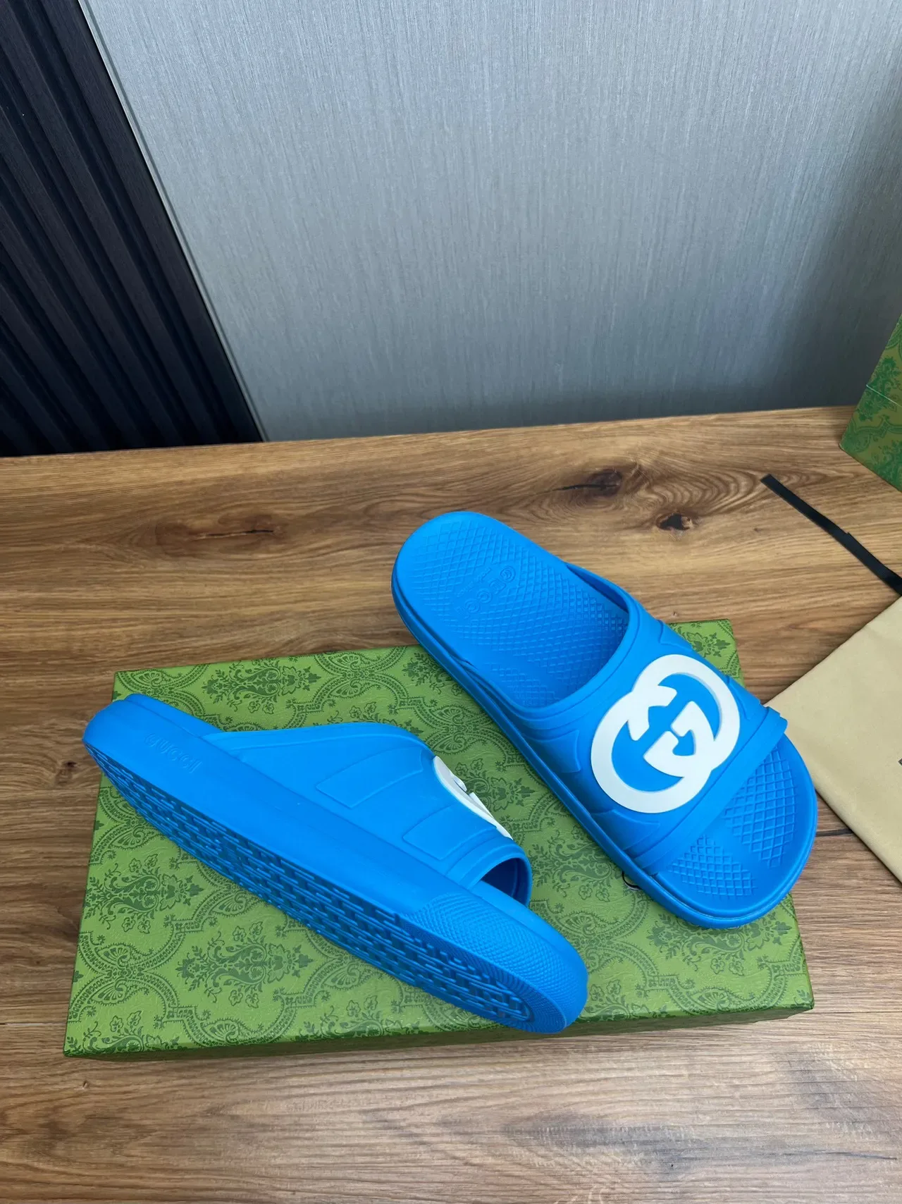Gucci Slide Blue and White Logo Rubber Slipper 5