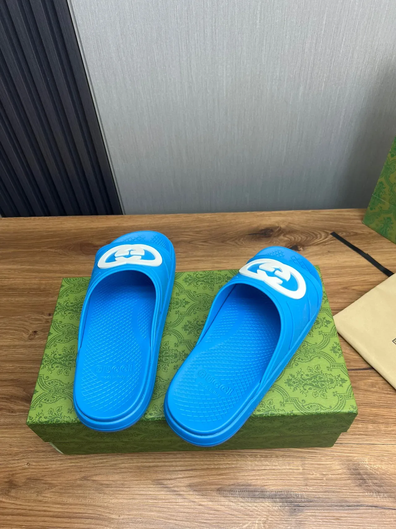 Gucci Slide Blue and White Logo Rubber Slipper 6
