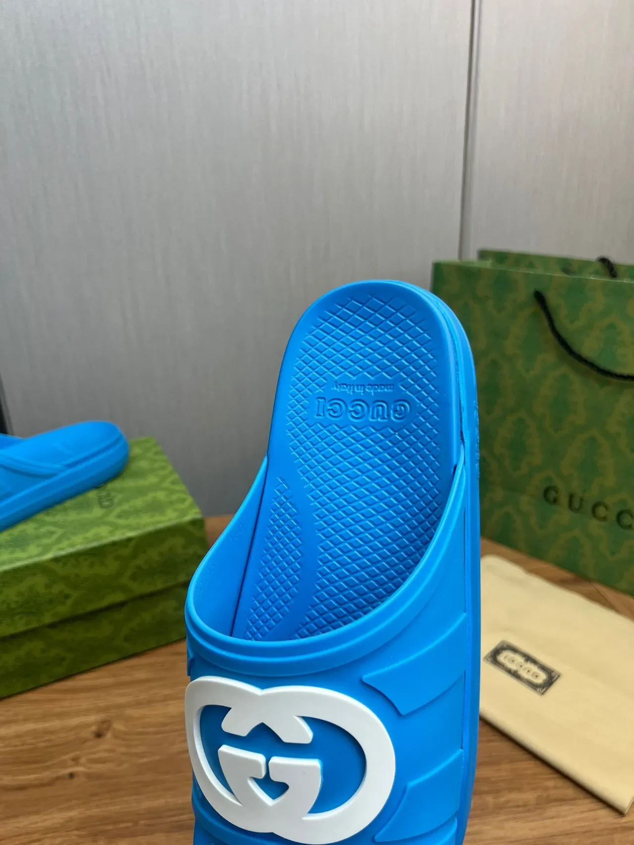 Gucci Slide Blue and White Logo Rubber Slipper 8
