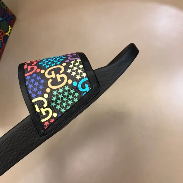 Gucci Slide Multicolor GG Monogram Black Slippers 2