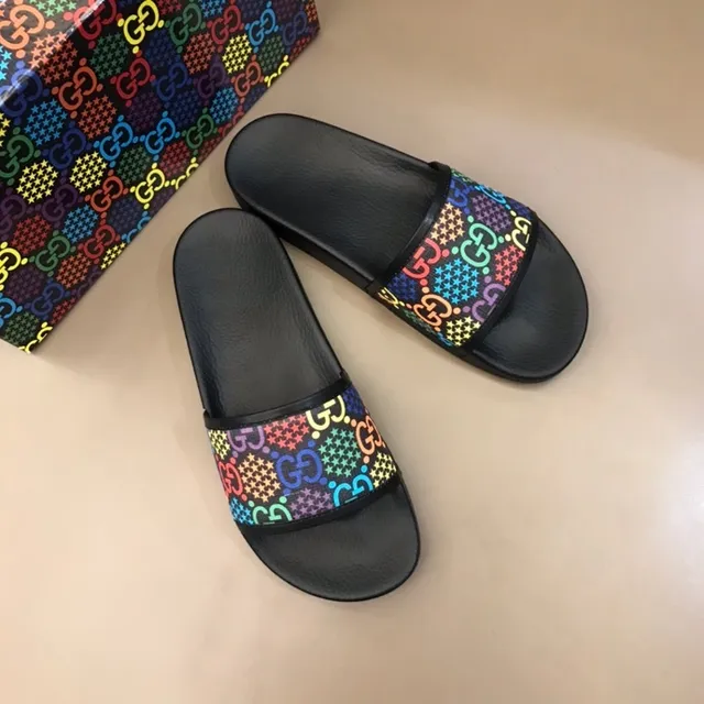 Gucci Slide Multicolor GG Monogram Black Slippers 6