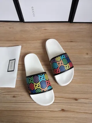 Gucci Slide Multicolor GG Monogram Strap Slippers 1