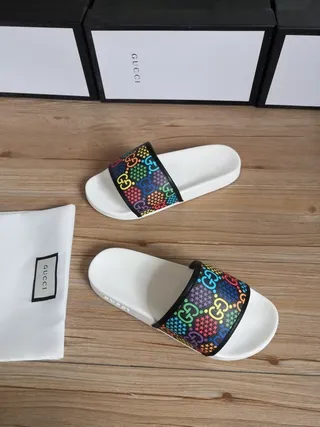 Gucci Slide Multicolor GG Monogram Strap Slippers 2