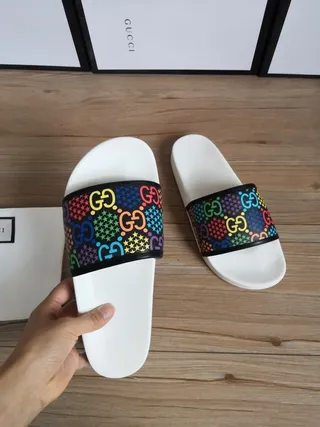 Gucci Slide Multicolor GG Monogram Strap Slippers 3