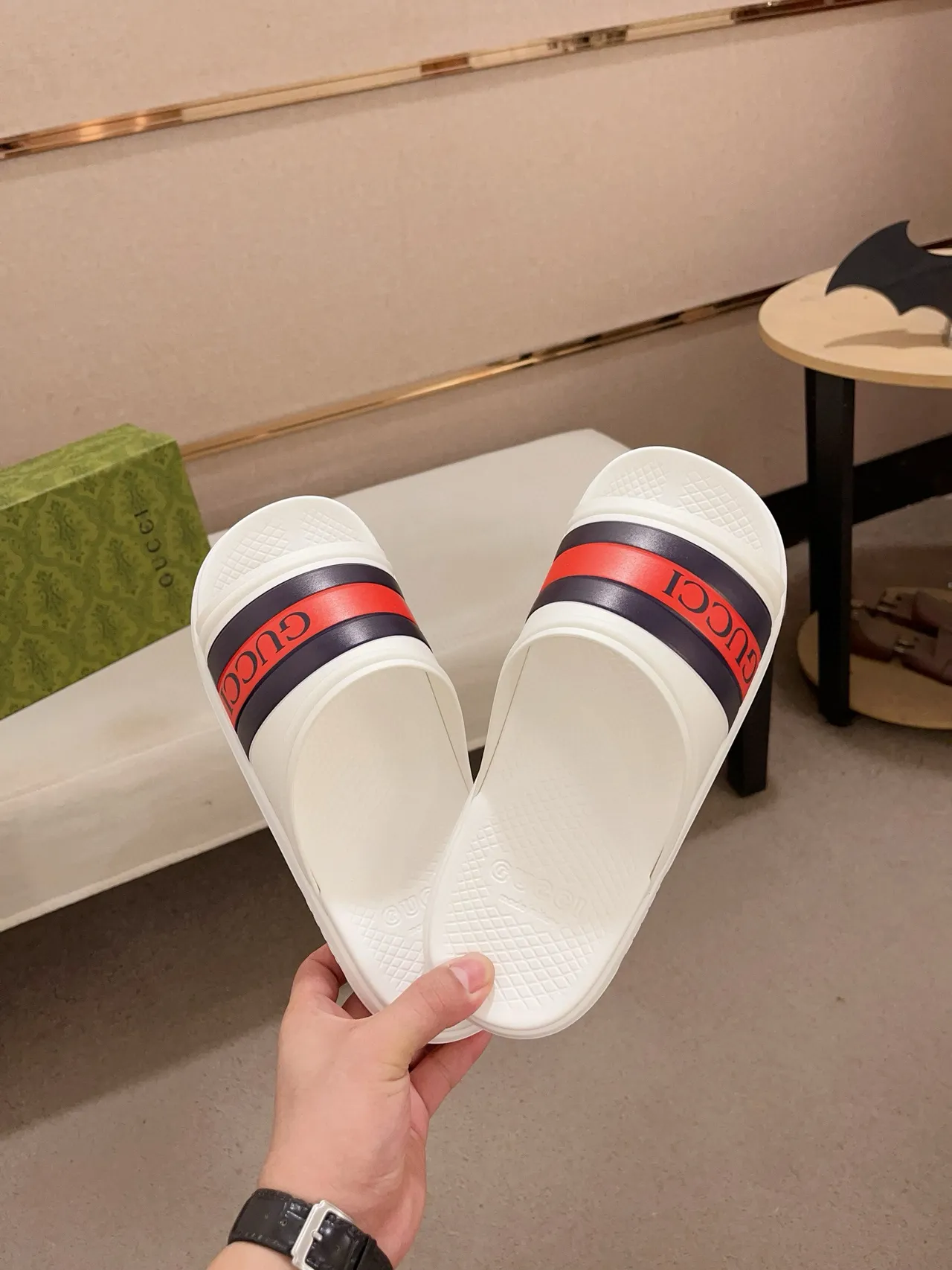 Gucci Slide Web Stripe Rubber Slippers 4
