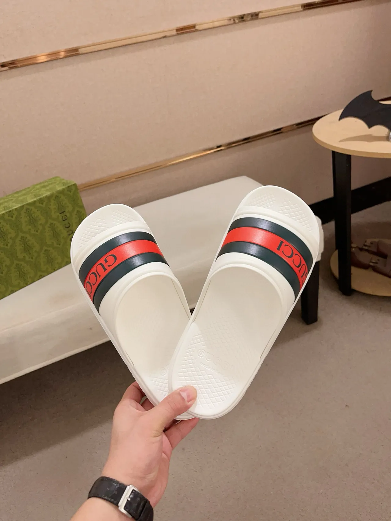 Gucci Slide Web Stripe Rubber Slippers 5