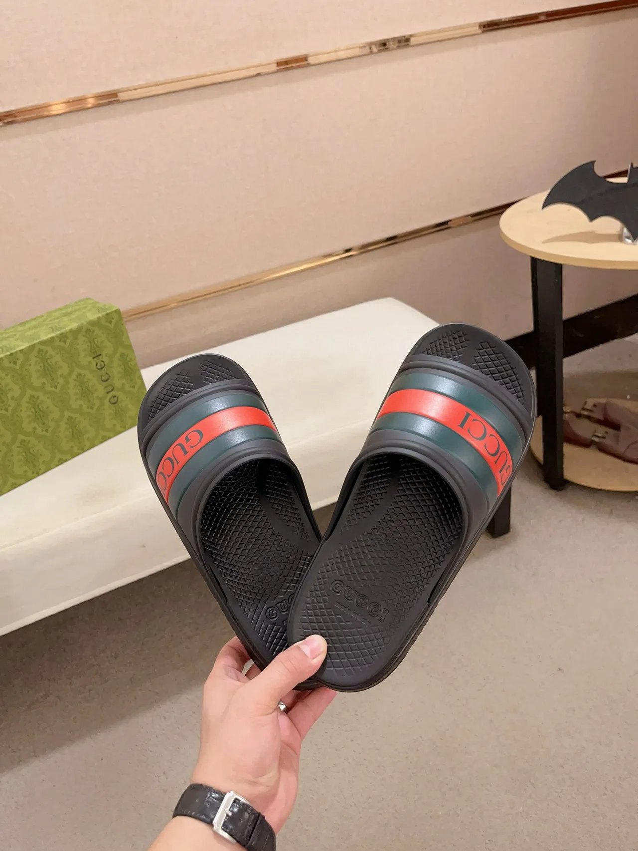 Gucci Slide Web Stripe Rubber Slippers 6