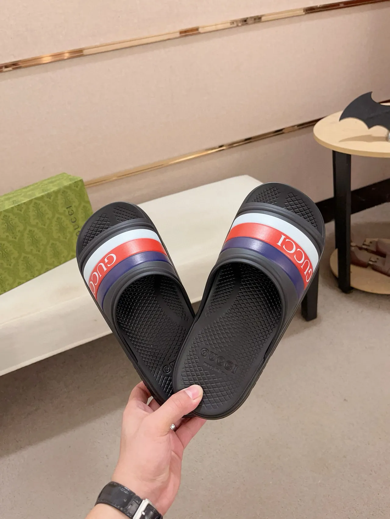 Gucci Slide Web Stripe Rubber Slippers 7