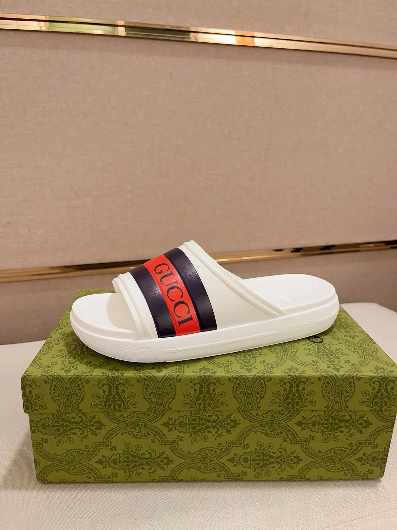 Gucci Slide Web Stripe Rubber Slippers 9