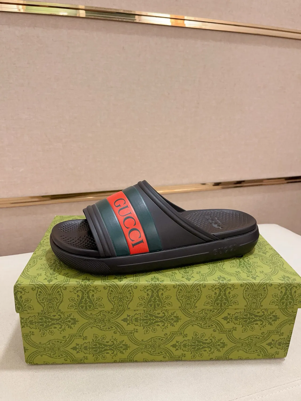 Gucci Slide Web Stripe Rubber Slippers 11