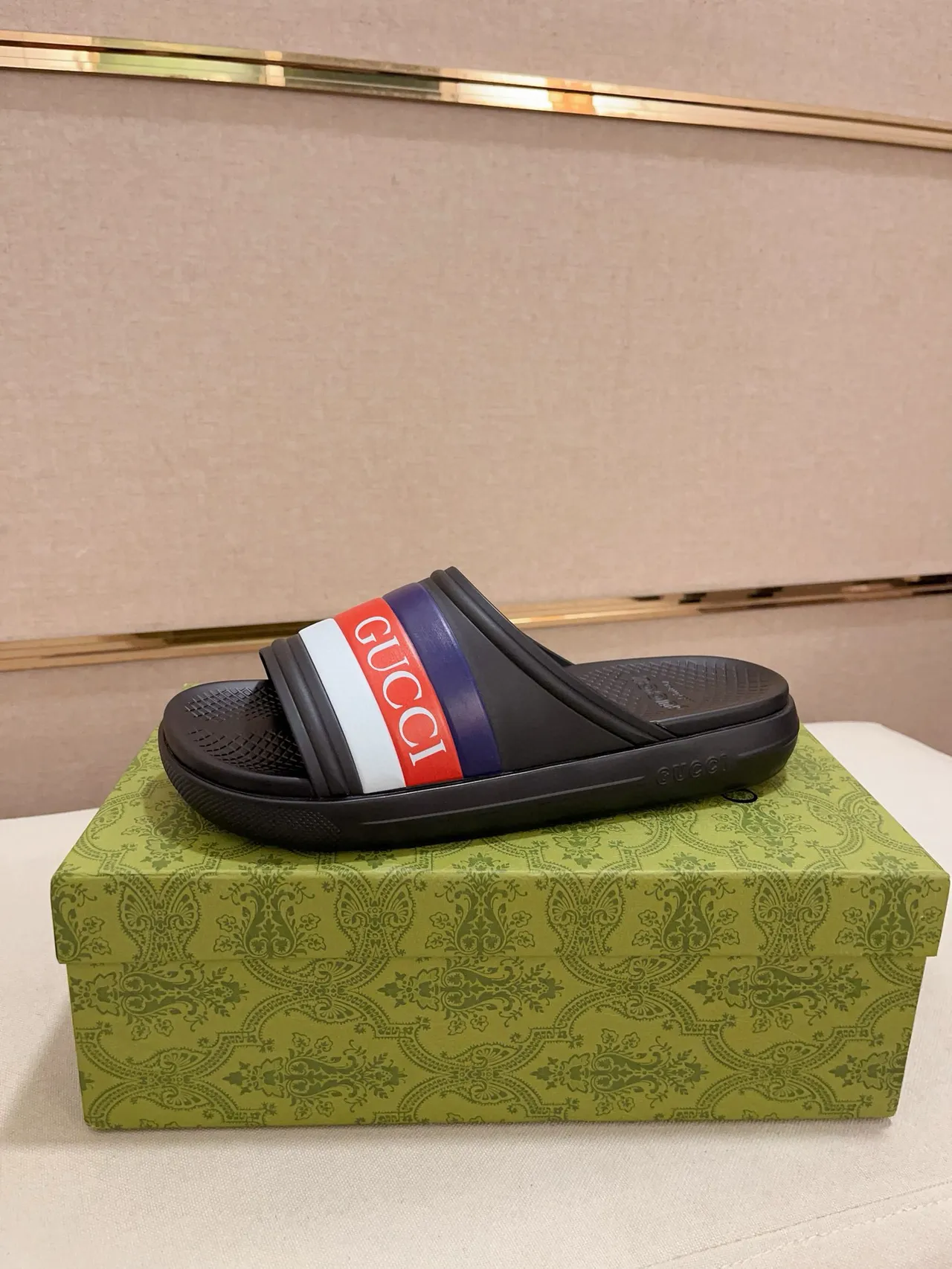 Gucci Slide Web Stripe Rubber Slippers 12