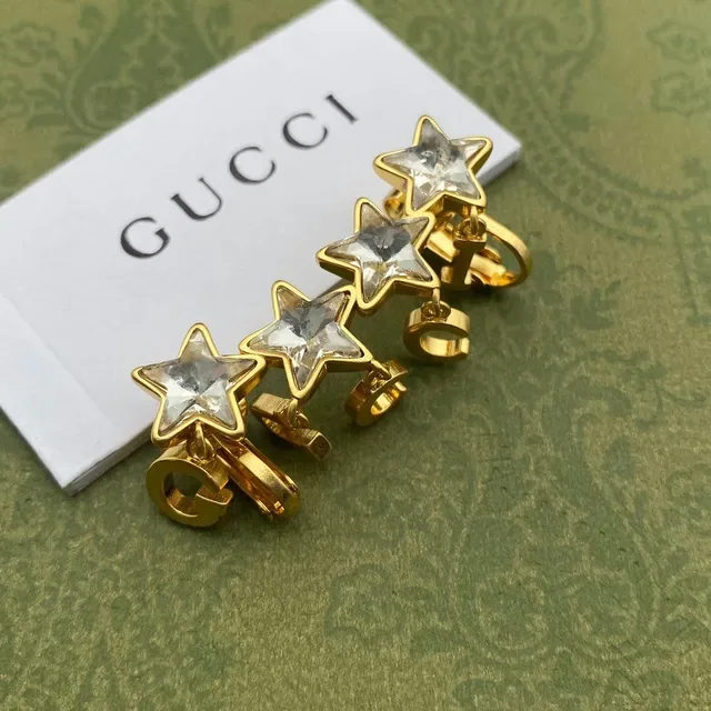 Gucci Star Crystal Gold-Tone Clip-On Earrings 3