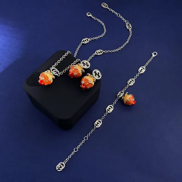 Gucci Strawberry Silver Multicolor Enamel Fruit Pendant Interlocking G Charms Necklace 2
