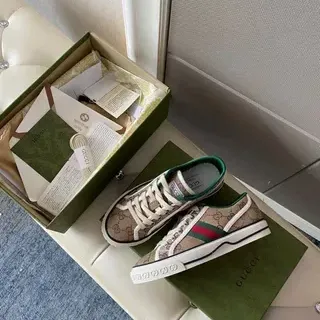 Gucci Tennis 1977 Beige GG Monogram Web Stripe Lifestyle Sneakers