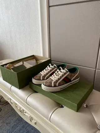 Gucci Tennis 1977 Beige GG Monogram Web Stripe Lifestyle Sneakers 3
