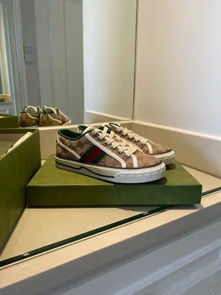 Gucci Tennis 1977 Beige GG Monogram Web Stripe Lifestyle Sneakers 8
