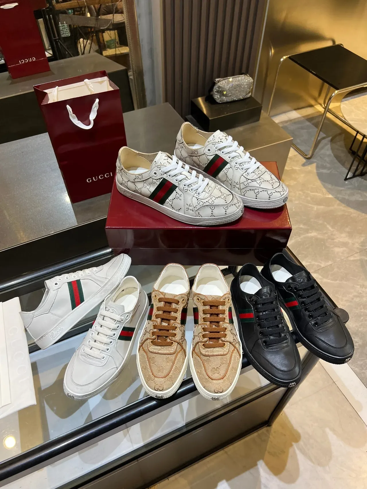 Gucci Tennis 1977 Beige Monogram Canvas Web Stripe Lifestyle Sneakers 3