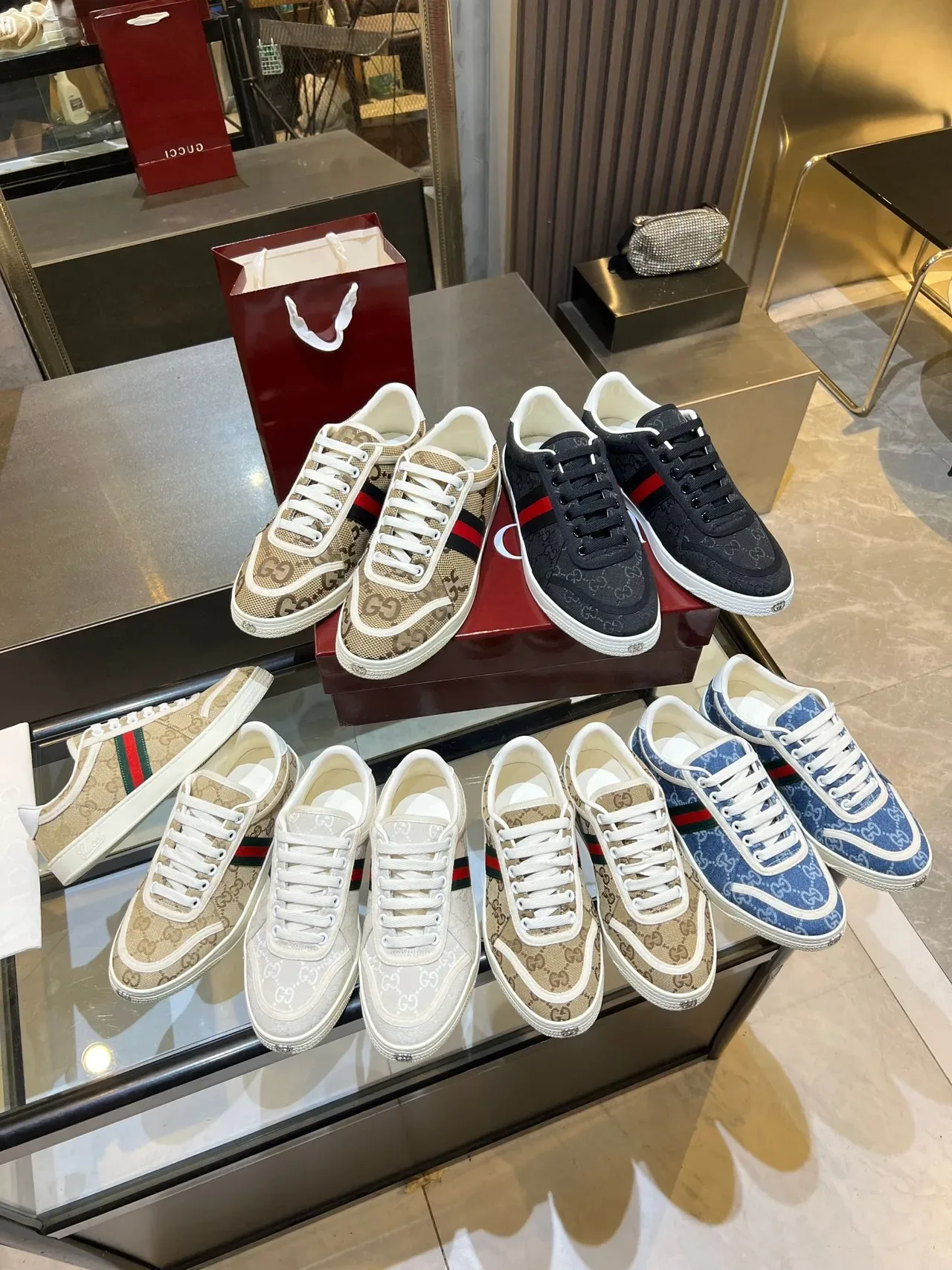 Gucci Tennis 1977 Beige Monogram Canvas Web Stripe Lifestyle Sneakers 7
