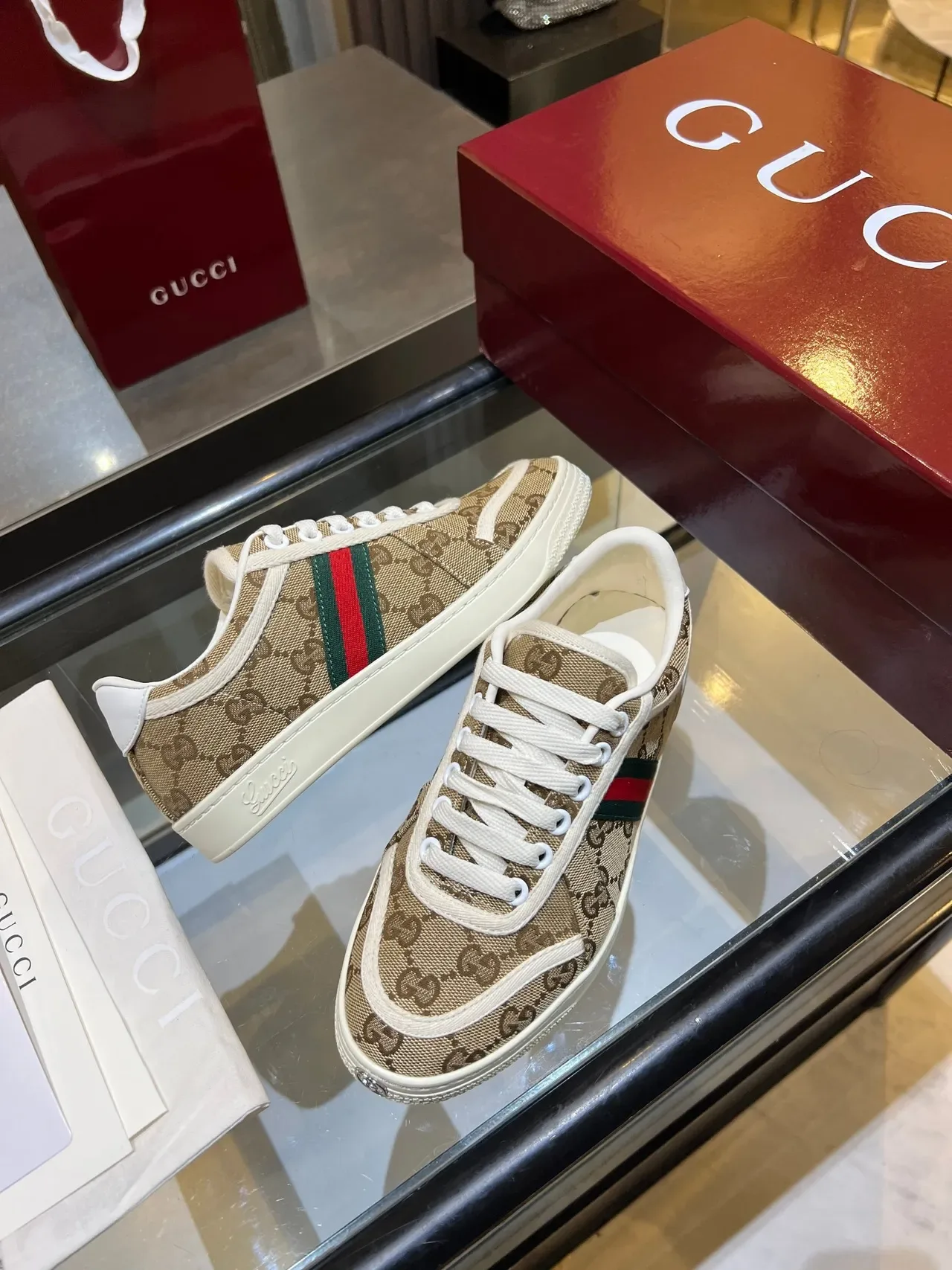 Gucci Tennis 1977 Beige Monogram Canvas Web Stripe Lifestyle Sneakers 12