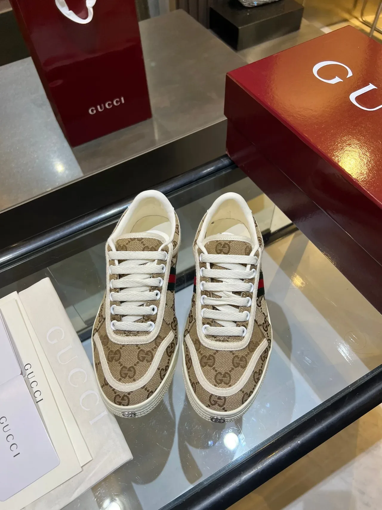 Gucci Tennis 1977 Beige Monogram Canvas Web Stripe Lifestyle Sneakers 13