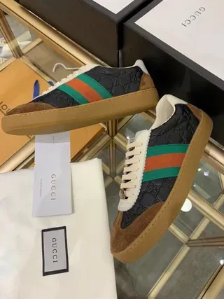 Gucci Tennis 1977 Black White Brown Web Stripe Lifestyle Sneakers 2