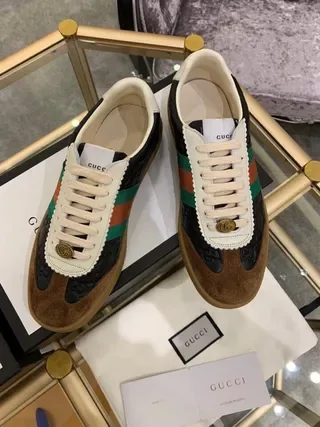 Gucci Tennis 1977 Black White Brown Web Stripe Lifestyle Sneakers 4