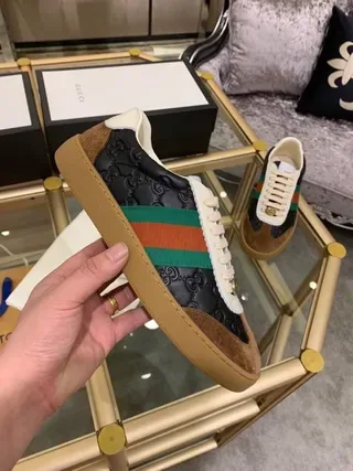 Gucci Tennis 1977 Black White Brown Web Stripe Lifestyle Sneakers 5