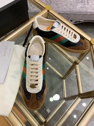 Gucci Tennis 1977 Black White Brown Web Stripe Lifestyle Sneakers 7